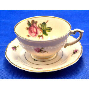 Vtg Syracuse China Federal Shape Victoria Tea Cup Saucer Set Roses Gilt Trim